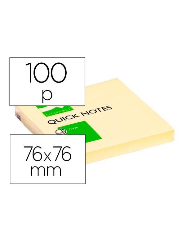 Bloc de notas adhesivas quita y pon q-connect 76x76 mm con 100 hojas.