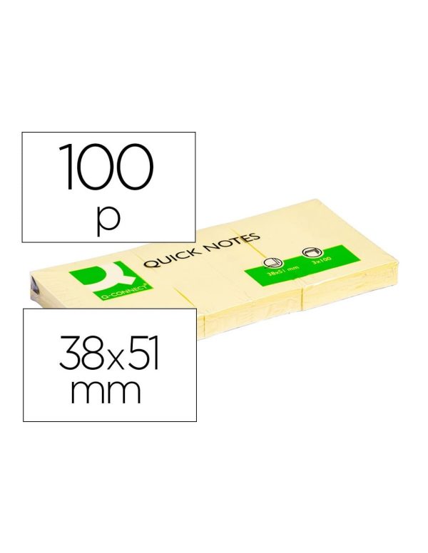 Bloc de notas adhesivas quita y pon q-connect 38x51 mm con 100 hojas.