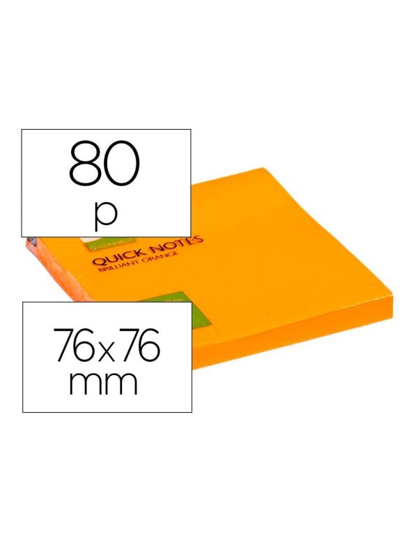 Bloc de notas adhesivas quita y pon q-connect 76x76 mm naranja neon 80 hojas.