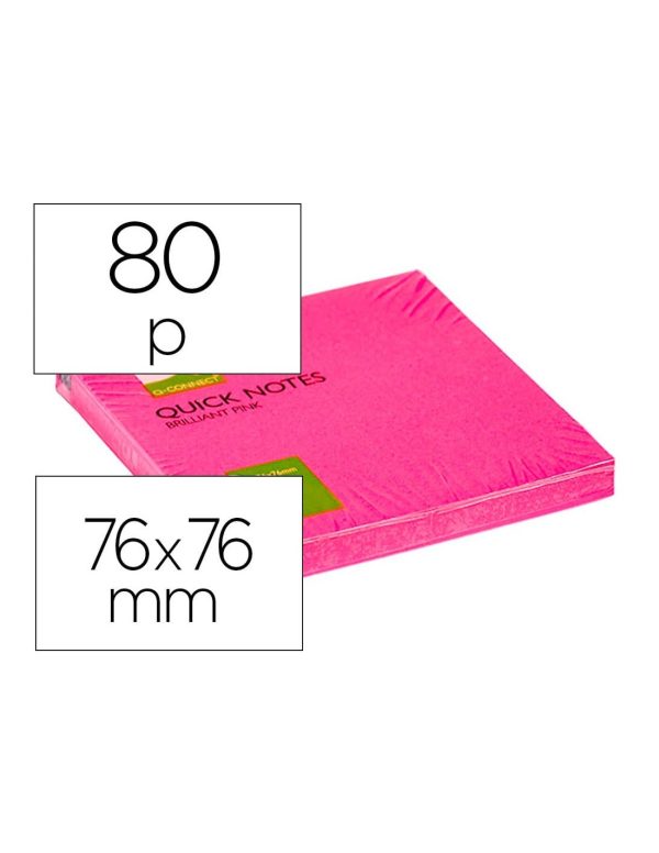 Bloc de notas adhesivas quita y pon q-connect 76x76 mm rosa neon 80 hojas.