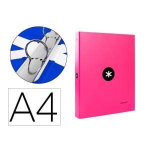 Carpeta liderpapel antartik a4 forrada 4 anillas 25 mm redondas color rosa.
