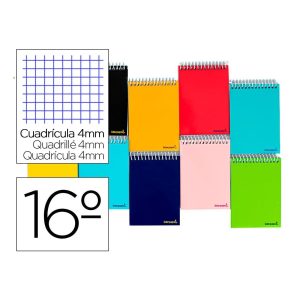 Cuaderno espiral liderpapel bolsillo dieciseavo apaisado smart tapa blanda 80h 60gr cuadro 4mm colores surtidos.