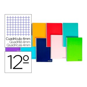 Cuaderno espiral liderpapel bolsillo doceavo smart tapa blanda 80h 60gr cuadro 4mm colores surtidos.
