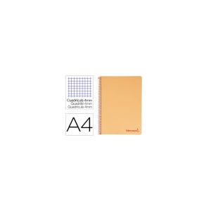 Cuaderno espiral liderpapel a4 wonder tapa plastico 80h 90gr cuadro 4mm con margen color naranja.