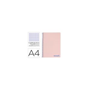 Cuaderno espiral liderpapel a4 wonder tapa plastico 80h 90gr cuadro 4mm con margen color rosa.
