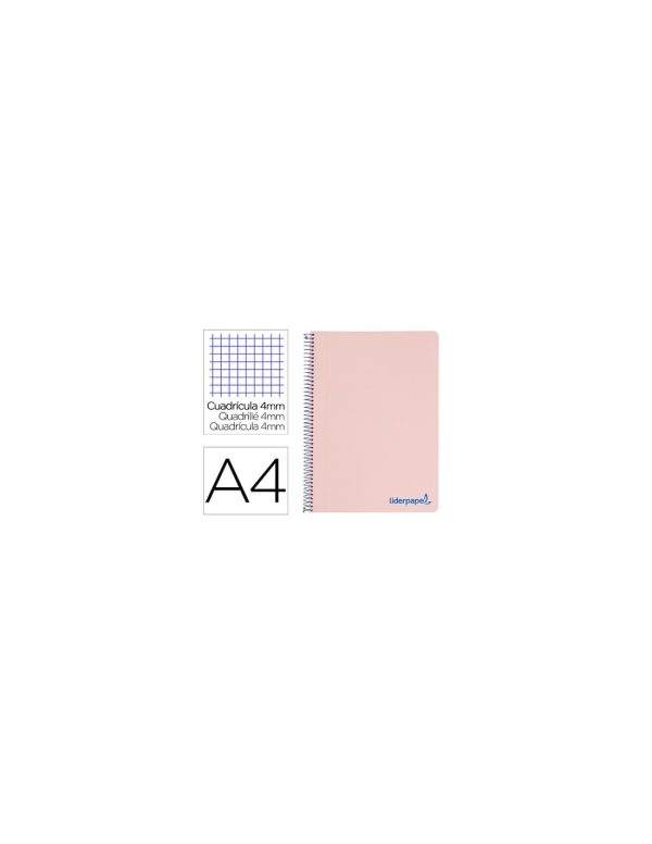 Cuaderno espiral liderpapel a4 wonder tapa plastico 80h 90gr cuadro 4mm con margen color rosa.