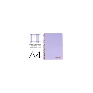 Cuaderno espiral liderpapel a4 wonder tapa plastico 80h 90gr cuadro 4mm con margen color violeta.