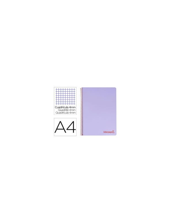 Cuaderno espiral liderpapel a4 wonder tapa plastico 80h 90gr cuadro 4mm con margen color violeta.