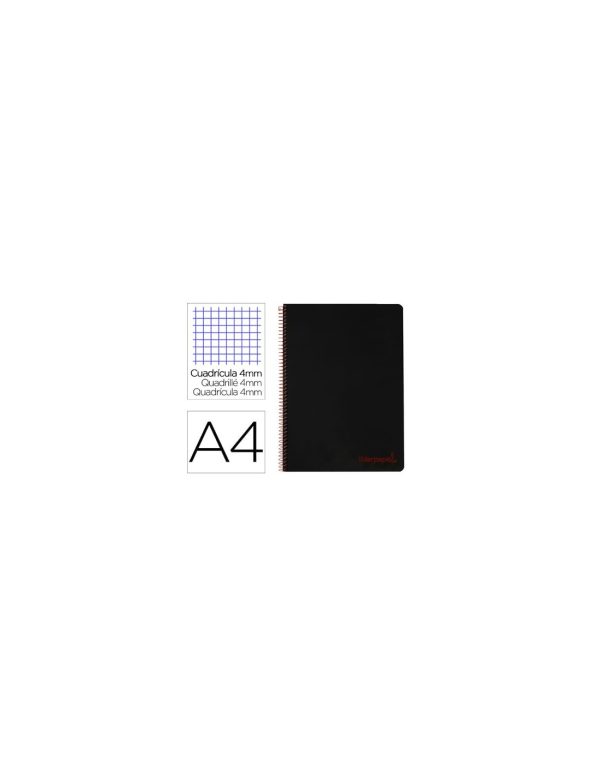 Cuaderno espiral liderpapel a4 wonder tapa plastico 80h 90gr cuadro 4mm con margen color negro.