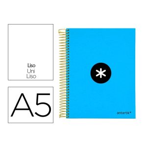 Cuaderno espiral liderpapel a5 micro antartik tapa forrada 120h 100g liso con bandas 6 taladros color azul.