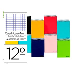 Cuaderno espiral liderpapel bolsillo doceavo apaisado smart tapa blanda 80h 60gr cuadro 4mm colores surtidos.