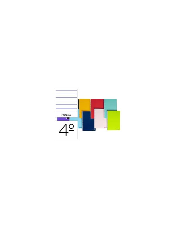 Cuaderno espiral liderpapel cuarto smart tapa blanda 80h 60gr pauta 3,5mm con margen colores surtidos.