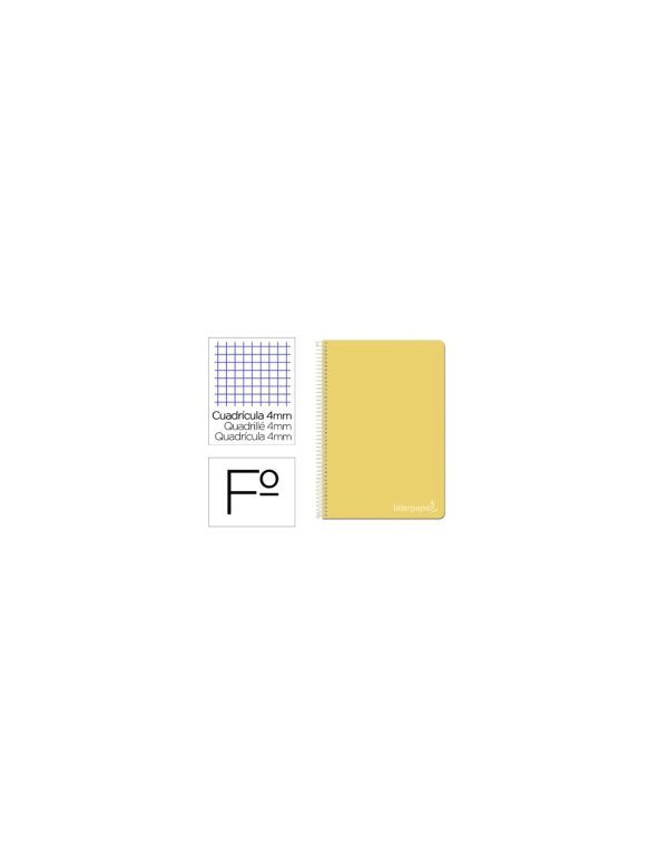 Cuaderno espiral liderpapel folio witty tapa dura 80h 75gr cuadro 4mm con margen color amarillo.