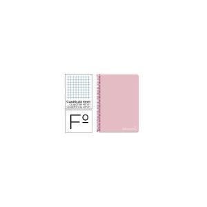 Cuaderno espiral liderpapel folio witty tapa dura 80h 75gr cuadro 4mm con margen color rosa.