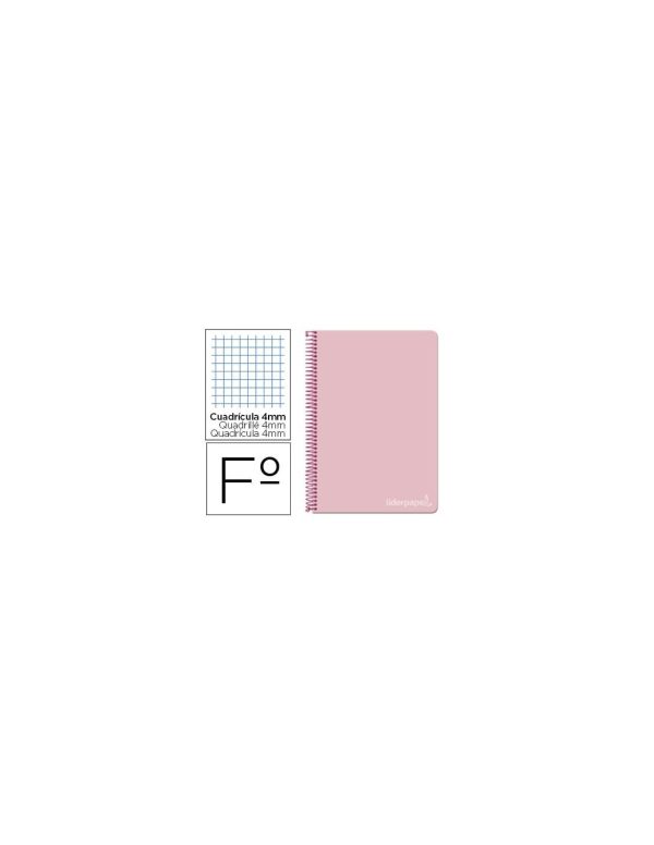 Cuaderno espiral liderpapel folio witty tapa dura 80h 75gr cuadro 4mm con margen color rosa.