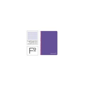 Cuaderno espiral liderpapel folio witty tapa dura 80h 75gr cuadro 4mm con margen color violeta.