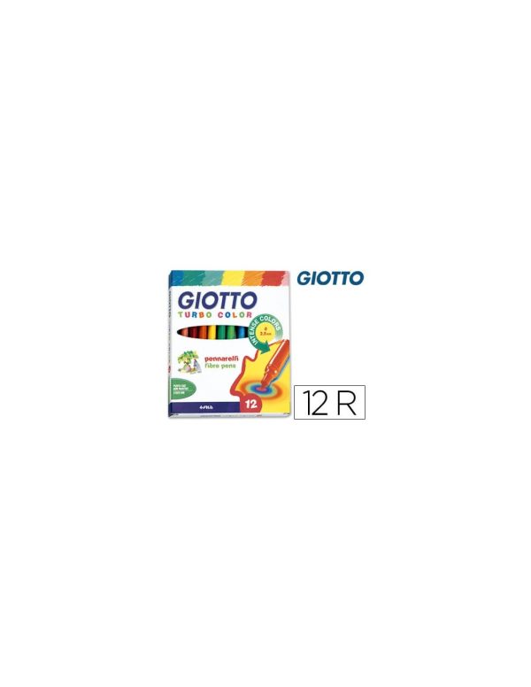 Rotulador giotto turbo color caja de 12 colores lavables con punta bloqueada.