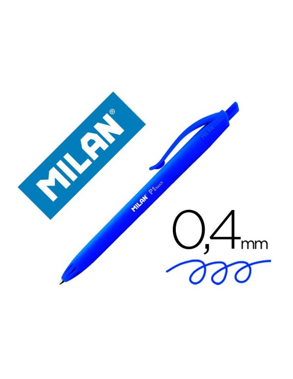 Boligrafo milan p1 retractil 1 mm touch azul.