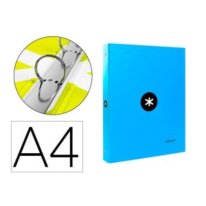 Carpeta liderpapel antartik a4 forrada 4 anillas 25 mm redondas color azul.
